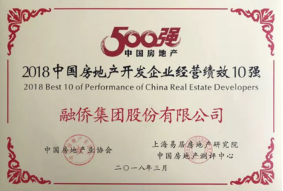 融僑集團榮膺2018中國房企28強,全國經營績效第2位